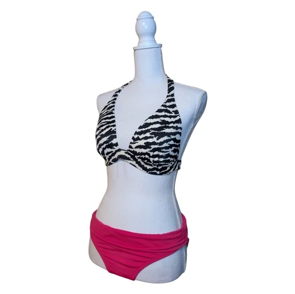 Victoria's Secret Zebra Tie Bikini Top & Pink Kenneth Cole bottom 34C - Picture 2 of 13